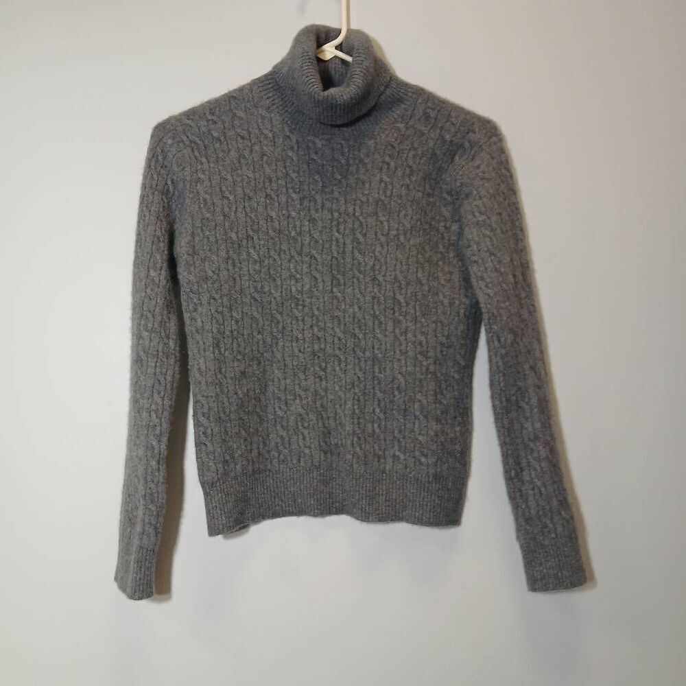 Aqua cashmere womens small sweater cable knit turtleneck gray longsleeve - Picture 2 of 9